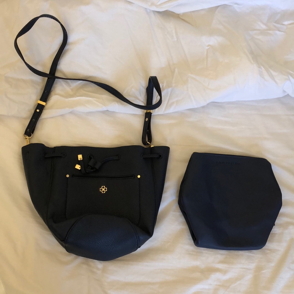 Ann Taylor buckle handbag + Cosmetic bag NAVY